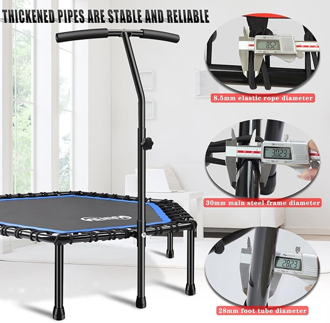 Newan 48'' Fitness Trampoline with Adjustable Handle Bar, Silent Trampoline Bungee Rebounder Jumping Cardio Trainer Workout for Adults - Max Limit 330 lbs