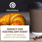 Promora Brown Disposable Coffee Cups With Lids 12 oz, Premium Insulated Paper Ripple Cups for Hot Coffee, Paper Cups 12 oz Coffee Cups 12 oz, Paper Coffee Cup with Lids (80 Pack)