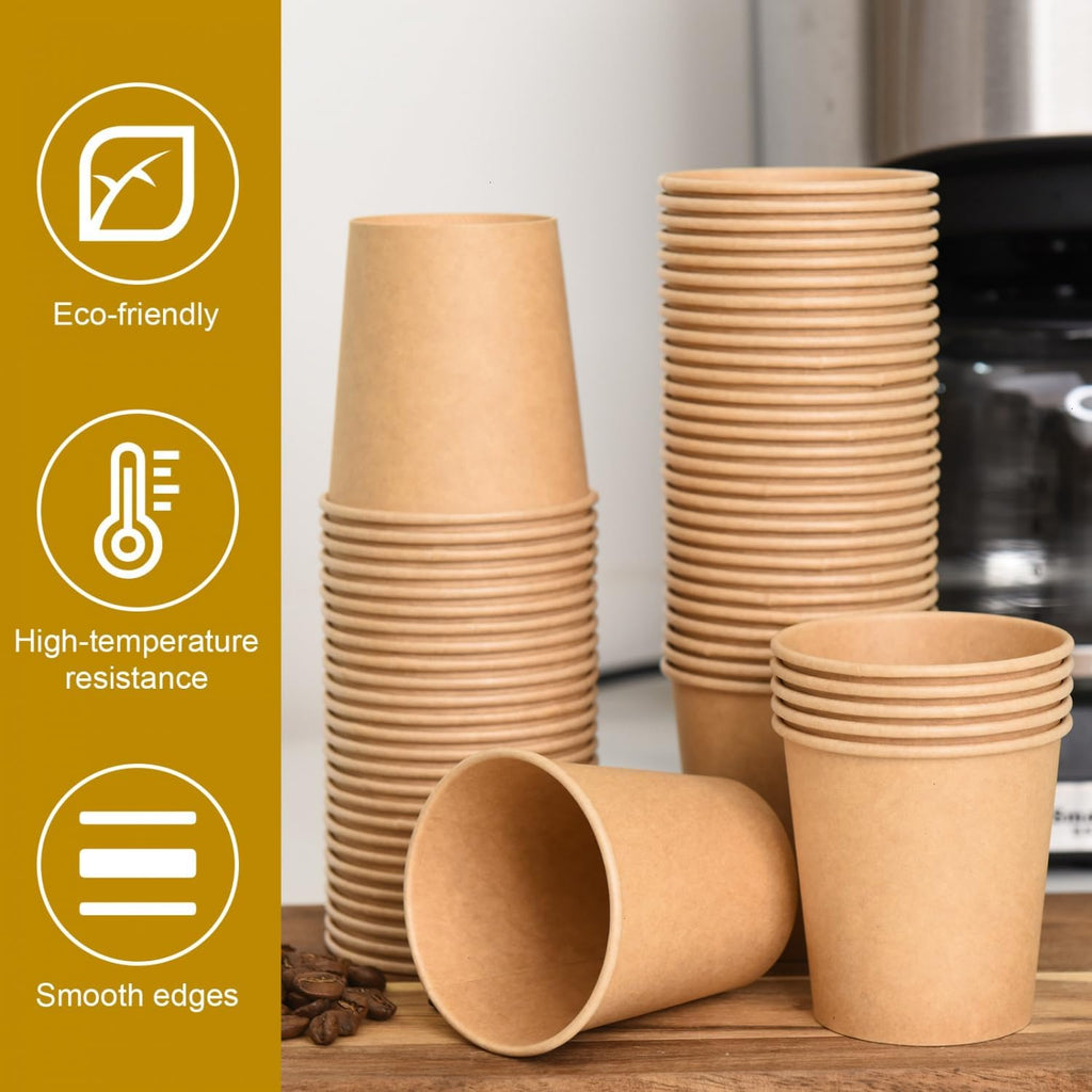 300 Pcs 6 oz Kraft Paper Cups - Disposable Paper Cups Hot Cold Beverage Drinking Cup for Coffee, Water, Tea, Juice, Espresso & Cortado