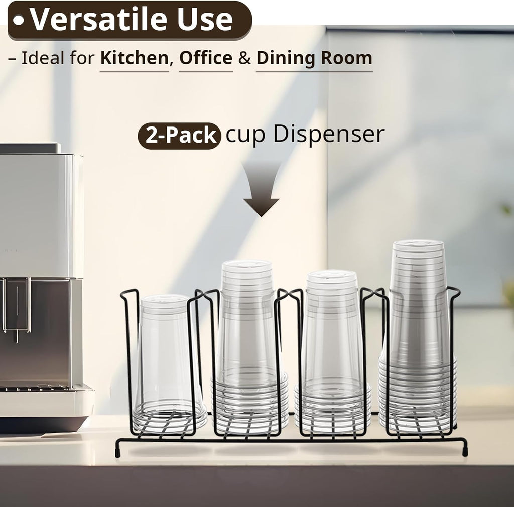 Maxdot 2 Pcs Coffee Cup Organizers 23 x 5 x 8.5 Inch Wire Rack Coffee Cup and Lid Holder Black Iron Lid Dispenser Countertops Organizer for Kitchen Storage Essentials (4 Section)