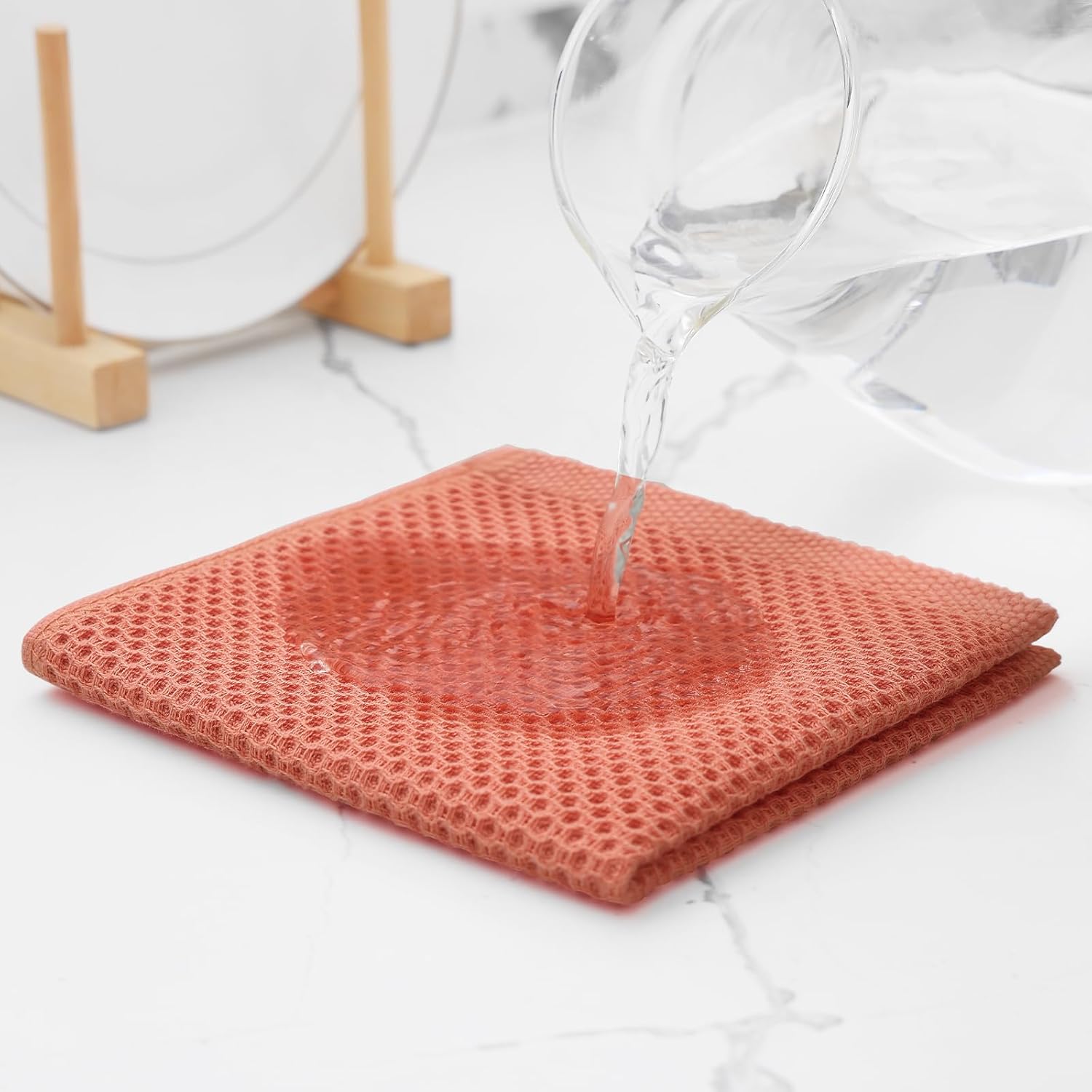 Kitinjoy 100% Cotton Kitchen Dish Cloths, 12 Pack Waffle Weave Ultra Soft Absorbent Dish Towels for Drying Dishes Quick Drying Kitchen Towels Dish Rags, 12 X 12 Inches, Coral