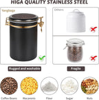 Yangbaga 304 Stainless Steel Coffee Canisters for Ground Coffee,3 x 63 OZ Coffee Container with Shelf Coffee Bean Storage, Food Storage Jar with Gold Airtight Locking Clamp and Spoon for Kitchen