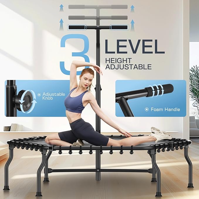 ANCHEER 50" Rebounder Trampoline for Adults With Bar, 550 LBS Mini Trampoline Quiet Exercise Bungee Jumping Cardio Trainer Workout