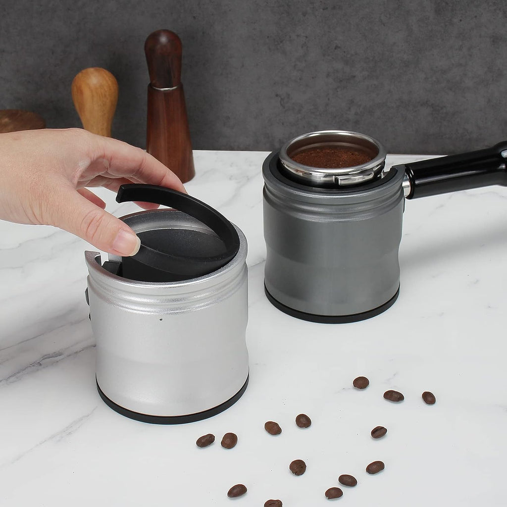 Espresso Tamping Station, Coffee Portafilter Holder, Aluminum Alloy Stand Fit for Most 51mm, 53mm, 54mm and 58mm Portafilter (Round,Silver)