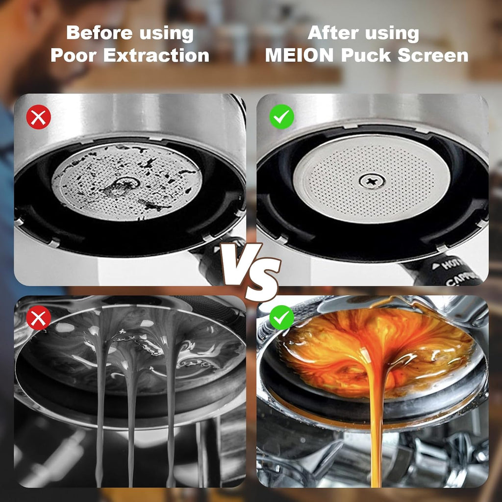 MEION 58.5mm Espresso Puck Screen-2 Pack 0.8mm Thickness Espresso Filter Screen, Reusable Metal Coffee Filter for Bottomless Portafilter Basket 58mm, Stainless Steel Coffee Puck Screen