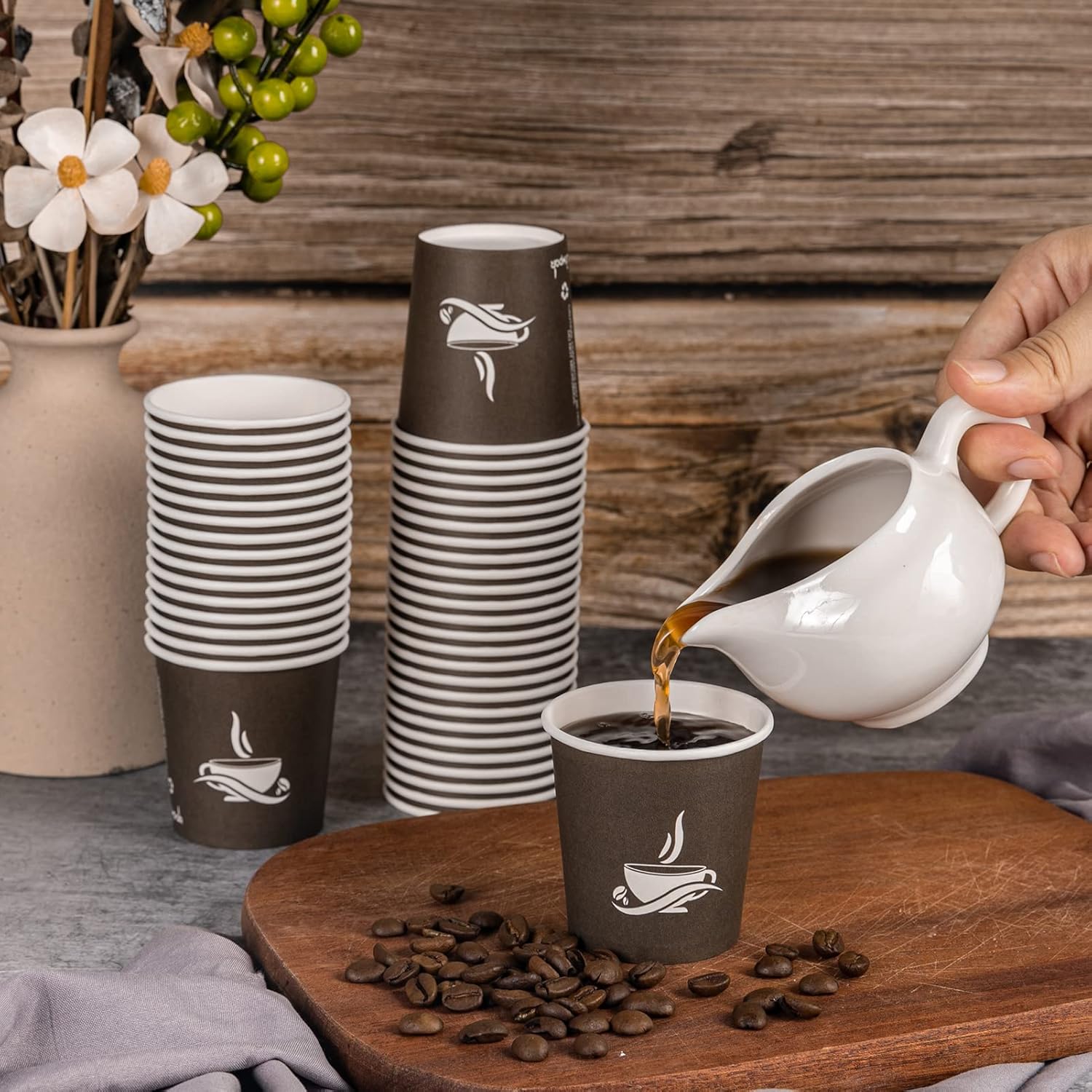 LITOPAK 500 Pack 4 oz Paper Cups, Brown Disposable Hot Coffee Cups for Party, Picnic, Travel, and Events