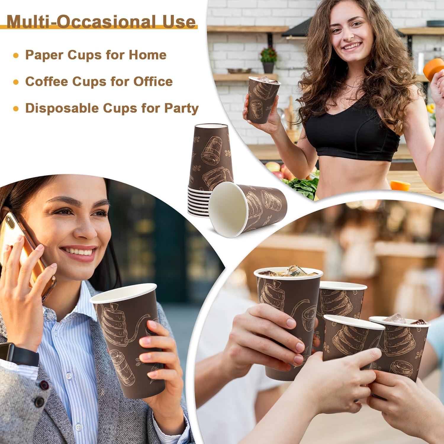 Paper Cups 16 oz 180 Pack, Disposable Coffee Cups, Dispoable Paper Drinking Cup for Coffee, Hot Cups for Party, Picnic, Travel, and Events