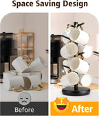 Lorbro Coffee Mug Tree, 360° Rotated Mug Holder with 8 Hooks, Wooden Coffee Cup Holder Rack Stand Accessories for Countertop Kitchen Decor Organizer