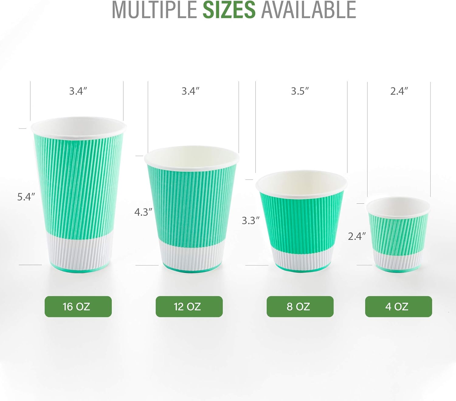 Restaurantware 8 Ounce Double Wall Disposable Coffee Cups, 500 Insulated Light Green Paper Tumblers Ripple Wall Design, Lids Sold Separately for Hot Drinks like Tea, Hot Chocolate and More
