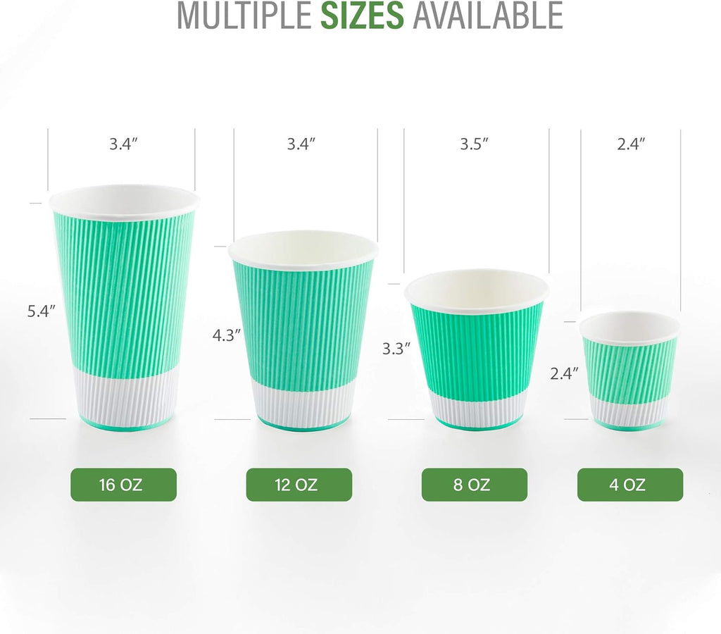4 oz Light Green Paper Coffee Cup - Ripple Wall - 2 1/2" x 2 1/2" x 2 1/4" - 500 count box