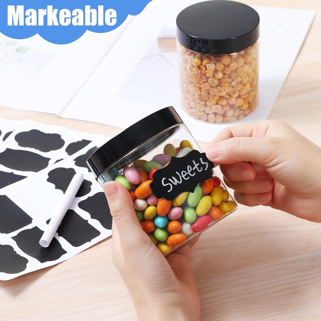 Plastic Jars with Lids,Airtight Container Ideal For Dry Food, Honey Jam, Peanut Butter,Cosmetics, Cream, Bathroom and Storage Included Extra Label and A Pen (30 PCS Black Lids)