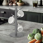 Wooden Mug Holder Tree, Coffee Cup Holder, Mug Organizer with 6 Hooks (Gray)