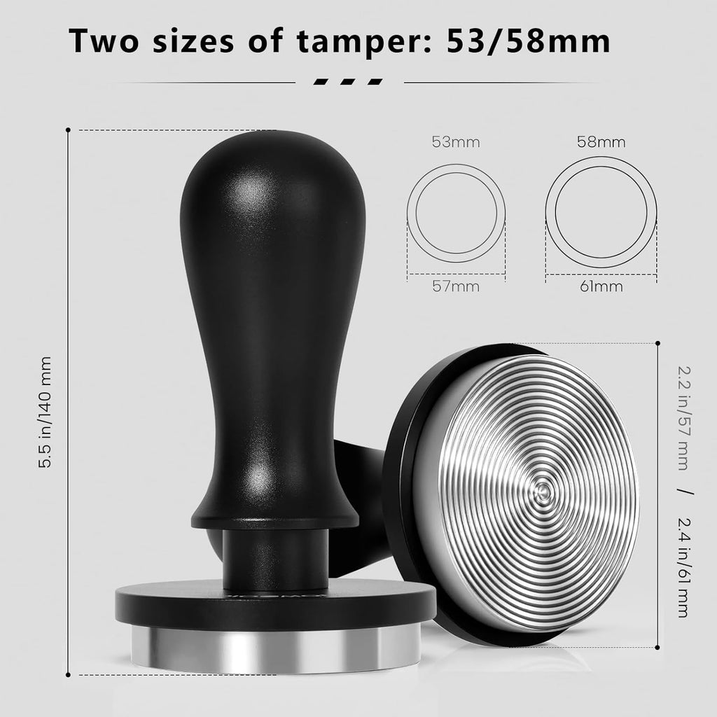 Espresso Tamper for 53mm, Stainless Steel Coffee Tamper Hammer, Spring Loaded Pounder with Comfort Grip, Manual Espresso Press Fits Breville/Sage Handle, Textured Stainless Steel Base, Black