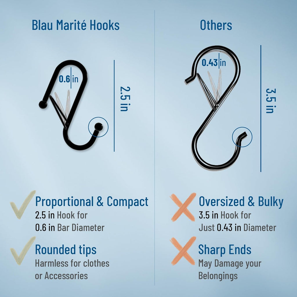 10-Pack Metal S Hooks for Hanging – Heavy-Duty S-Shaped Hooks with Safety Buckle – Fits Bars up to 0.6 In – Anti-Drop Hook for Kitchen, Pot Racks & Towel Bars – Silver (Small)