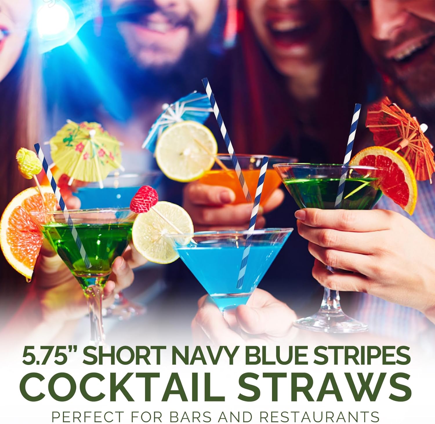 5.75 inch Navy Blue Short Paper Cocktail Straws & Stirrer Sticks 500 Counts - for Bars and Restaurants