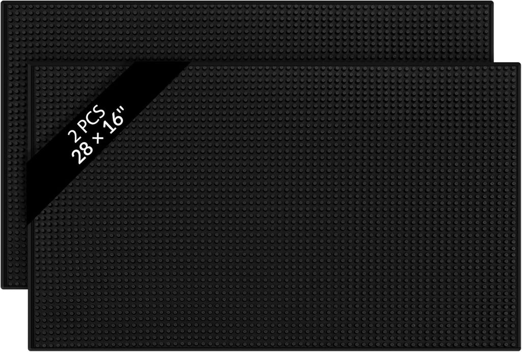 Tioncy 2 Pcs Bar Mat for Countertop 28 x 16 Inch Non Slip Cocktail Rubber Coffee Bar Service Mat for Bartending Hot Dishes Restaurants Barbershop Clippers Hot Pads, Black