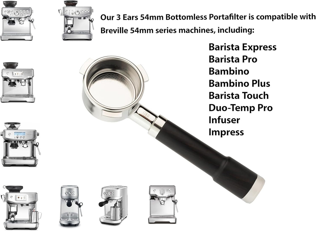 LILQ 54mm Naked Bottomless Portafilter Compatible with Breville Barista Express, Barista Pro, Bambino, and More – 18-20g basket included (Rosewood)