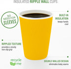 Restaurantware 16 Ounce Ripple Wall Disposable Coffee Cups, 500 Insulated Yellow Paper Tumblers with Rolled Rim Design, Lids Sold Separately for Hot Drinks like Tea, Hot Chocolate and More