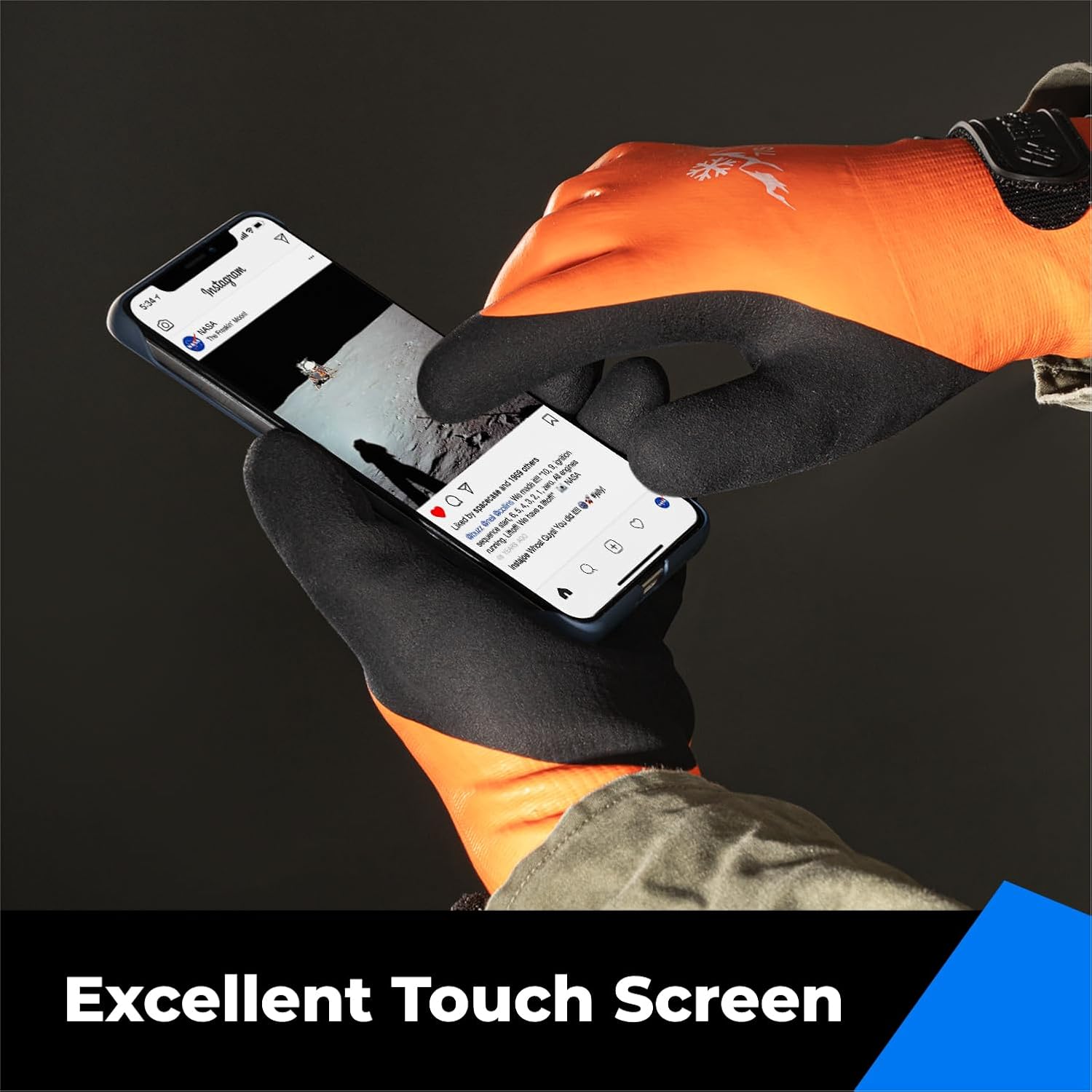 100% Waterproof Gloves for Men and Women, Winter Work Gloves for Cold Weather, Touchsreen, Thermal Gloves for Freezer Work, Fishing and Gardening, With Grip, Orange, X-Large