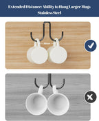 Mug Hooks Under Cabinet 3 Pack, Metal Cup Hooks for Hanging Under Shelf, Mug Organizer Rack with 12 Hooks for Displaying Mugs, Coffee Cups and Kitchen Utensils, Black