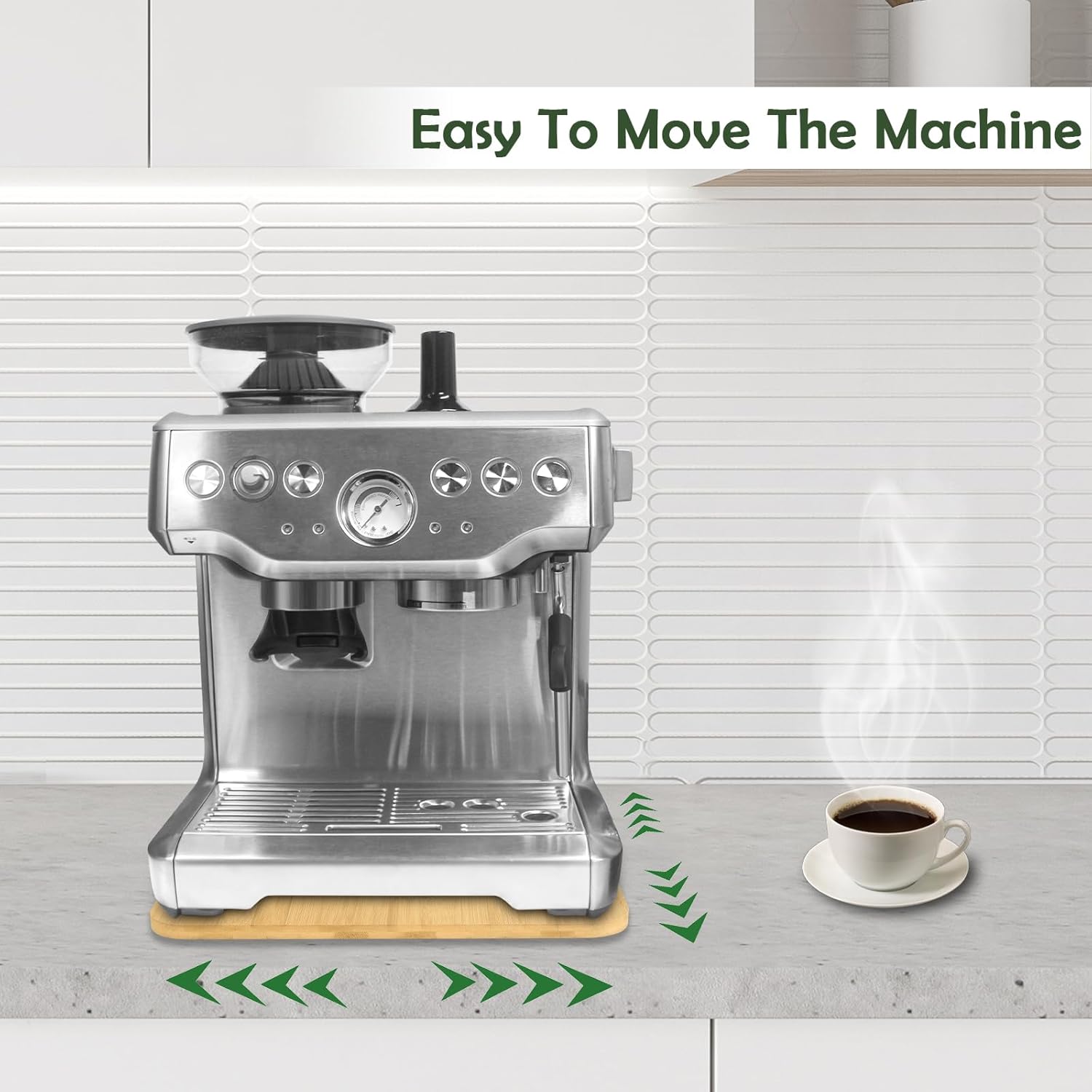 Bamboo Appliance Slider fit for Breville Barista Espresso Machine 870/878 - Under Cabinet Sliding Tray Caddy for Breville Barista/Barista Pro, Coffee Maker Mover Kitchen Countertop