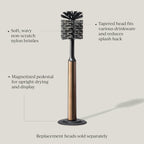 Ionic Bottle Brush, Magnetized to Stand Upright, Stainless Steel with Replaceable Head, Bronze