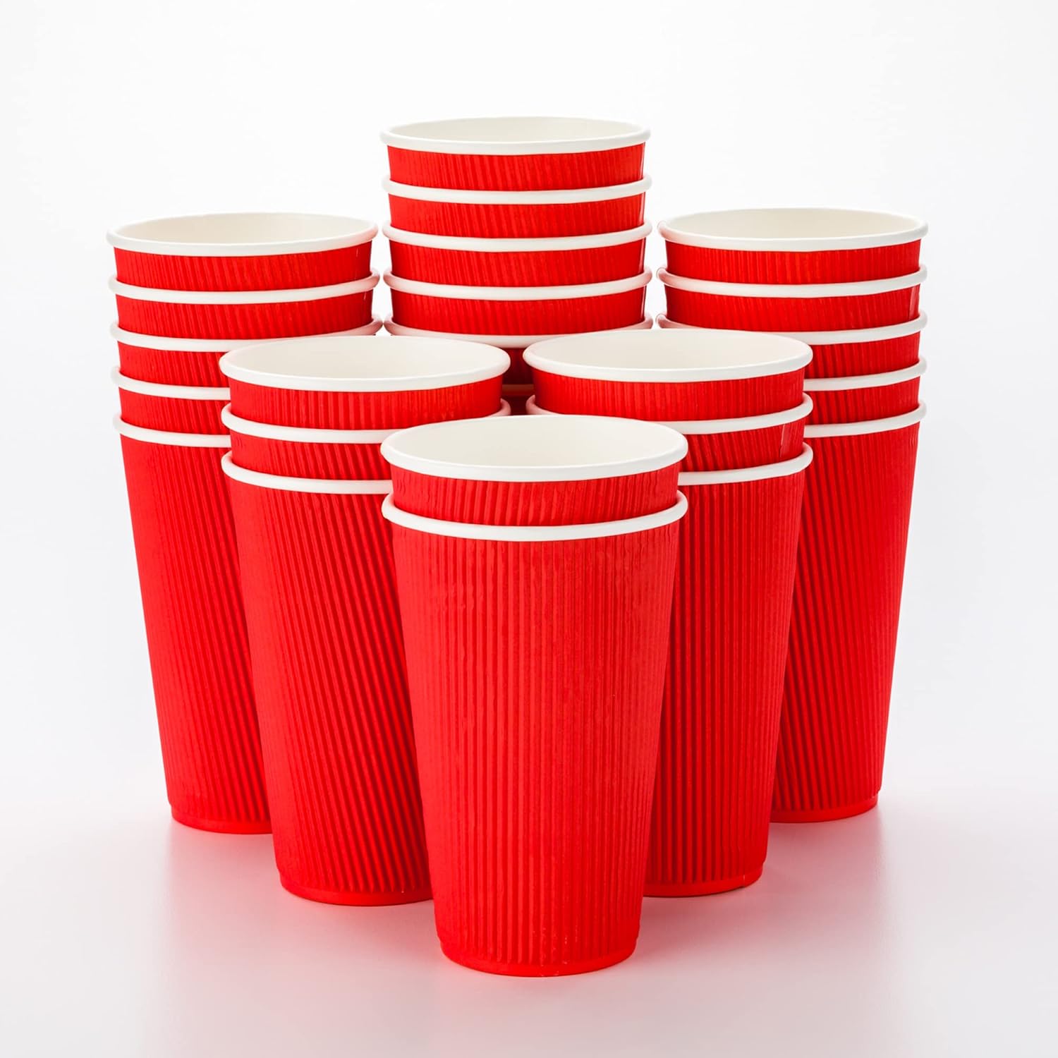 Restaurantware 16 Ounce Ripple Wall Disposable Coffee Cups, 500 Insulated Red Paper Tumblers with Rolled Rim Design, Lids Sold Separately for Hot Drinks like Tea, Hot Chocolate, and More