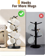 Lorbro Coffee Mug Tree, 360° Rotated Mug Holder with 8 Hooks, Wooden Coffee Cup Holder Rack Stand Accessories for Countertop Kitchen Decor Organizer