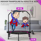 DARCHEN 400LBS Rebounder Trampoline for Adults, Indoor Mini Trampoline Silent Fitness Trampoline Small Bungee Rebounder Jumping Cardio Trainer Workout Exercise Workout with Handrail Bar [40 Inch]