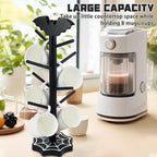 Bat Mug Holder Tree - 8 Hooks Coffee Mug Rack - Gothic Home Decor Wood Coffee Mug Tree for Countertop - Coffee Cup Holder for Halloween Kitchen Organizer & Coffee Bar Accessories (Spider Web)