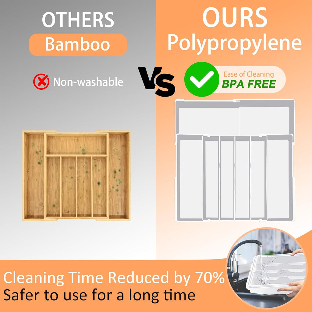 Expandable Large Silverware Organizer - BPA-Free Utensil Organizer for Kitchen Drawer, Adjustable Silverware Drawer Organizer Flatware Cutlery Tray for Spoons Forks Knives,10.2"-17.2" Wide