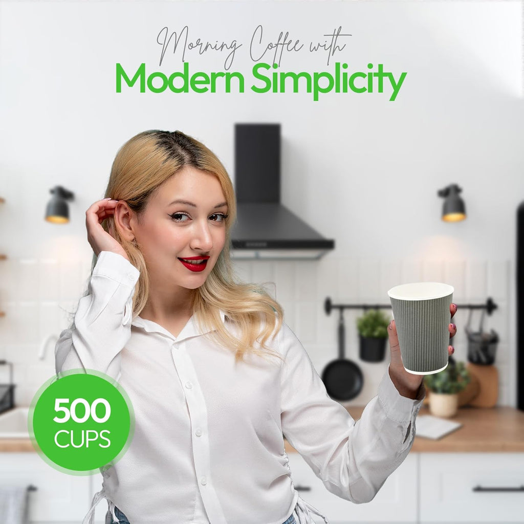 Restaurantware-12 Ounce Disposable Coffee Cups, 500 Ripple Wall Hot Cups For Coffee - Lids Sold Separately, Rolled Rim, Gray Paper Insulated Coffee Cups, For Hot Coffee, Tea, And More