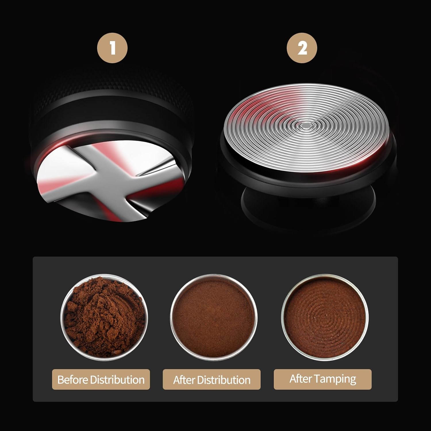 MHW-3BOMBER Coffee Distributor 54mm, 53.35mm Espresso Distribution Tool fit for 53mm/54mm Breville Portafilter, Height Adjustable Espresso Distributor, Detachable CD Espresso Leveler,T6093L4-OS