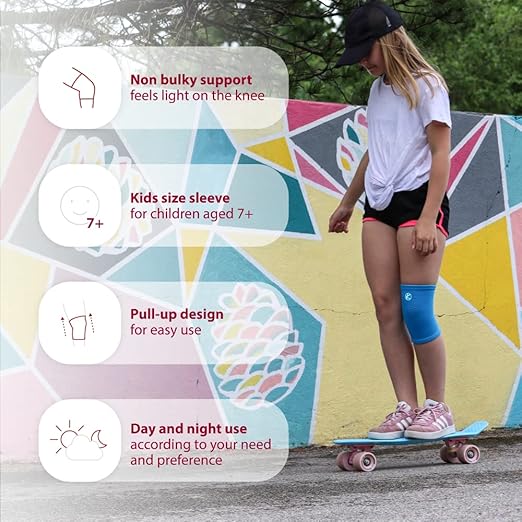 KARM Kids Knee Brace Sleeve - Youth Knee Compression Sleeve for Kids, Child - Support for Pain, Sports, Football, Basketball, Gymnastics, Recovery, Boys & Girls (Blue)