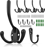 10 Pack Heavy Duty Wall Mounted Black Coat Hooks With 30 Screws - Mudroom, Backpack, Robe, Hat Hooks (Two Types of Hooks + Three Types of Screws Included)