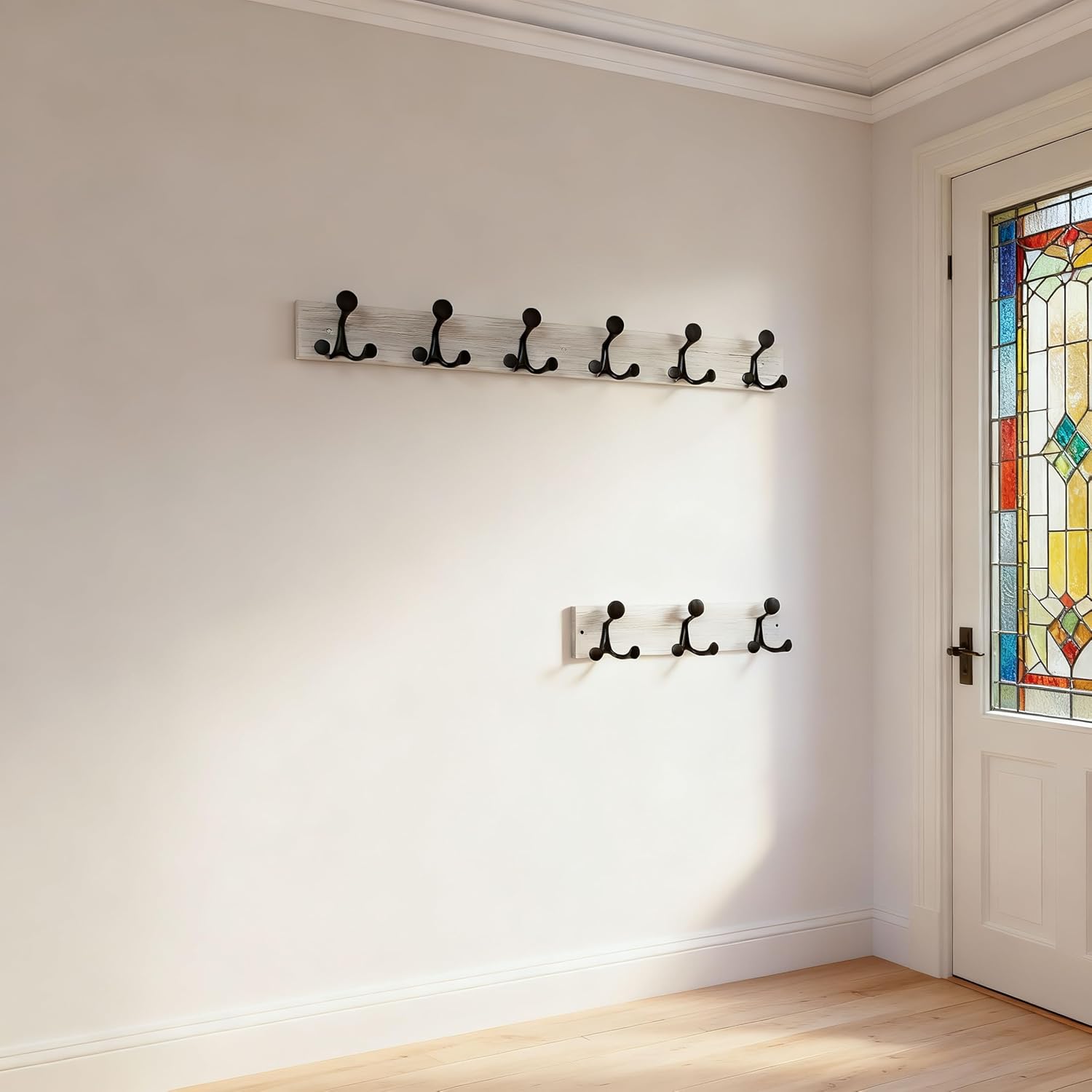 SKOLOO 36-Inch Wood Coat Rack Wall Mount with 6 Triple Hooks - Ideal for Family Entrances, Classrooms, and Pet Supplies Storage - Perfect Coat Hooks for Wall,Distressed White Wash