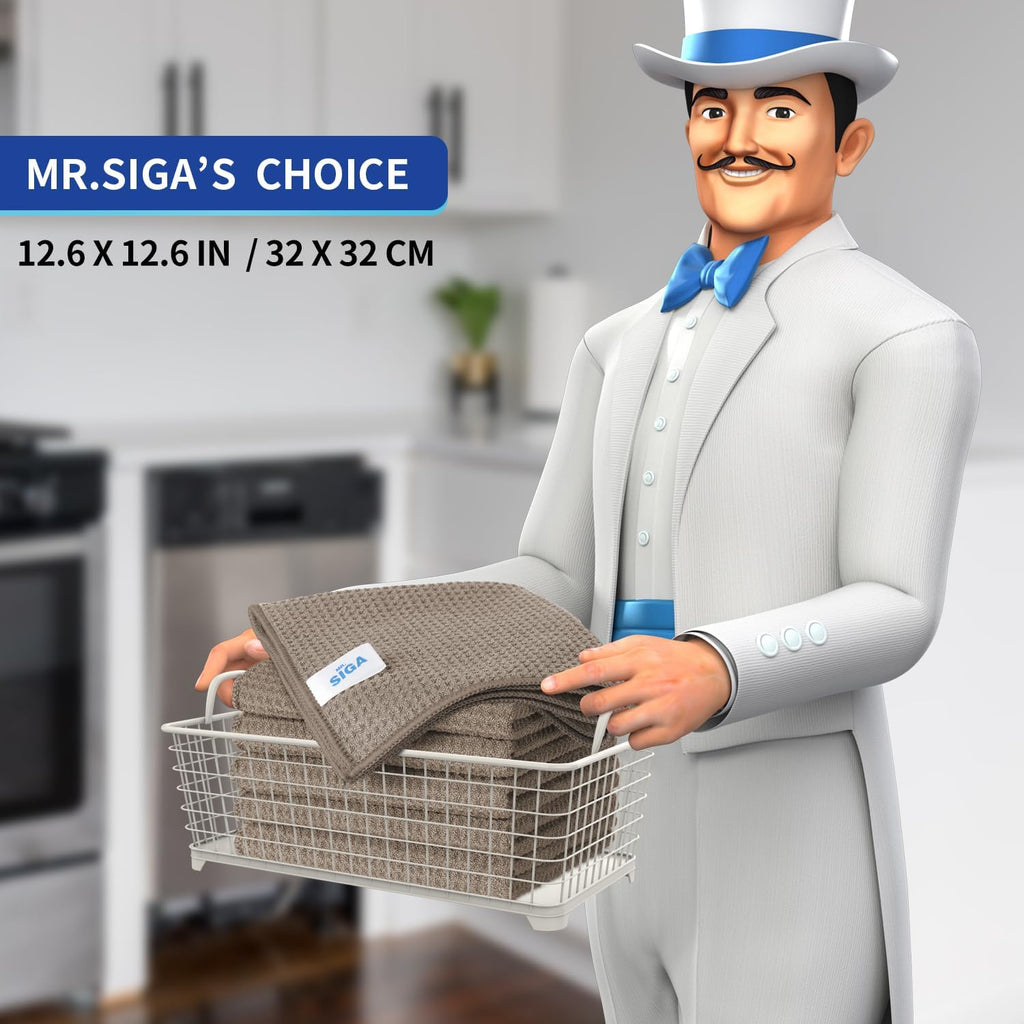 MR.SIGA Waffle Pattern Cleaning Cloths, Reusable Absorbent Microfiber Cleaning Towels, Ultra Soft Microfiber Kitchen Cleaning Rags, 6 Pack, Sandy Brown, 12.6 x 12.6 inch