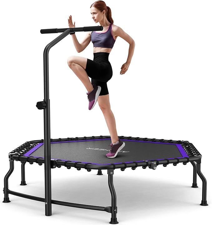 ANCHEER 50" Rebounder Trampoline for Adults- 2025 Foldable Mini Trampoline with Bar- Exercise Trampoline for Adults, Max Load 450lbs/550lbs, for Indoor/Garden Workout