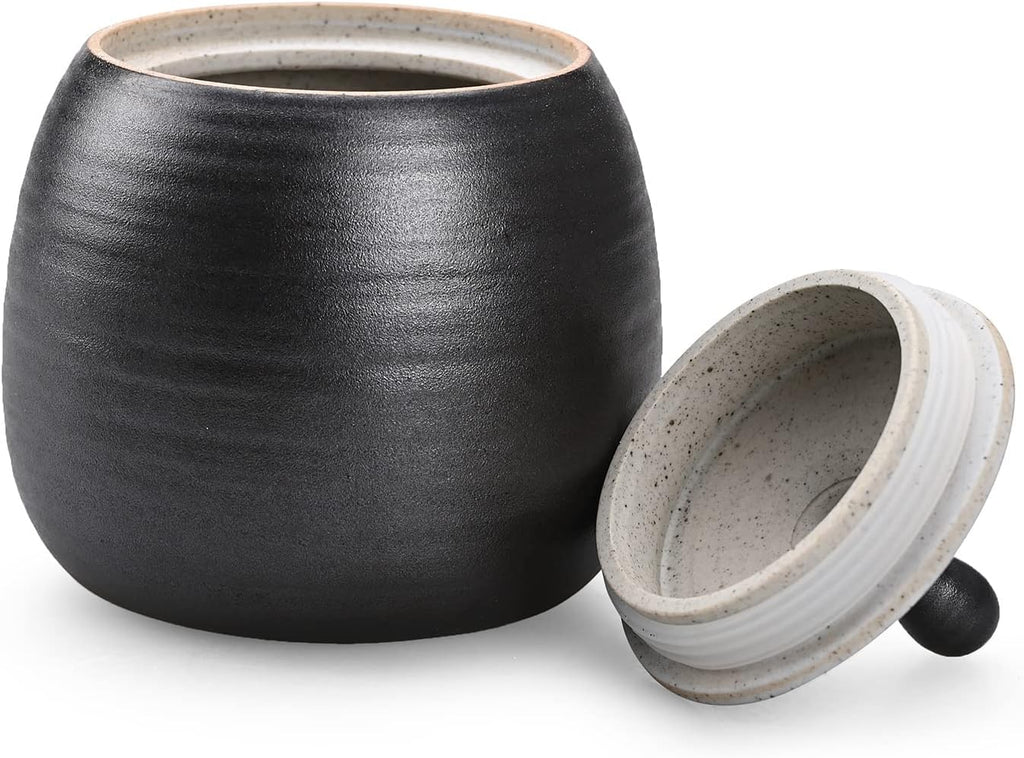 Retro Kitchen Canisters Ceramic Food Storage Jar Roud Shape with Silicone Airtight Lid for Tea, Coffee, Nuts, Herb, Spice, Sugar (Black)