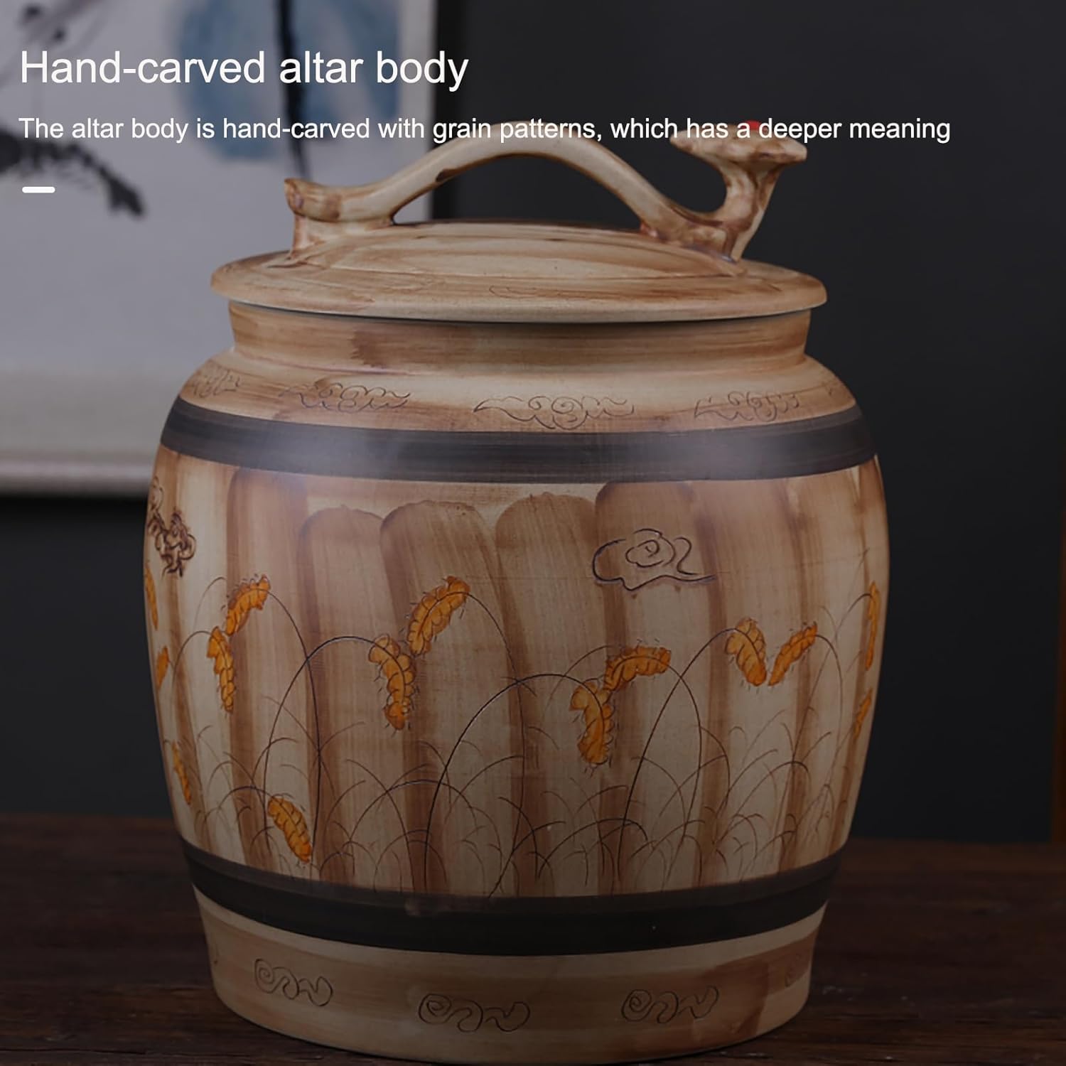 Ceramic Rice Storage Container Sealed Rice Bucket, Grain Dispenser Food Storage Jars, Chinese Jar Ceramic Decorative, for Cereal, Flour, Sugar, Coffee, Rice(35 * 28.5cm/13.7 * 11.2in)
