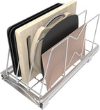 Pull Out Cookie Sheet Organizer for Cabinet, Pan and Pot, Cutting Board, Bakeware, Tray Organizer Rack, Sliding Rack- Heavy Duty, Adjustable Divider Width, 10" W x 22" D x 11" H, Chrome