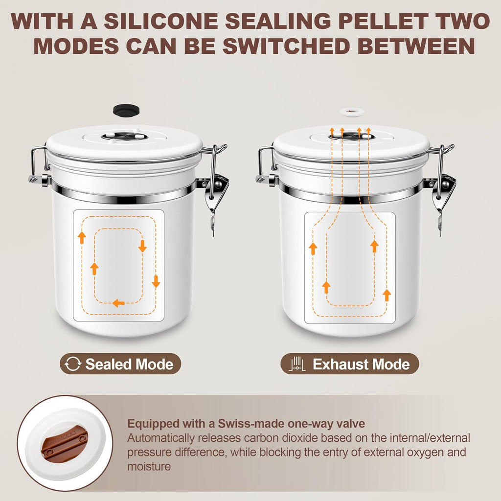 ShanSon Coffee Canister Airtight Stainless Steel Container,Home Kitchen Food Storage Organizers for Beans,Tea,Sugar,cookie,Flour,Cereal,16OZ+22OZ,White