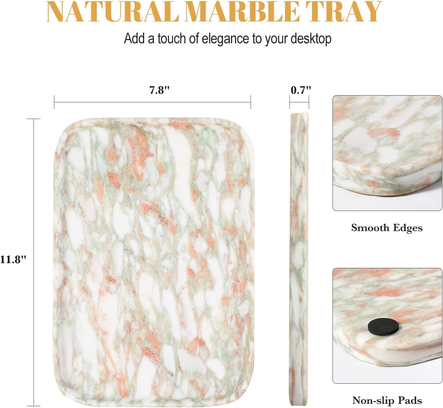 Koville Marble Tray, 12"x8" Marble Vanity Tray for Bathroom Kitchen Countertop, Rectangular Stone Tray for Cosmetics Perfume Trinket, Decorative Catchall Trays (Rosso Norvegian)