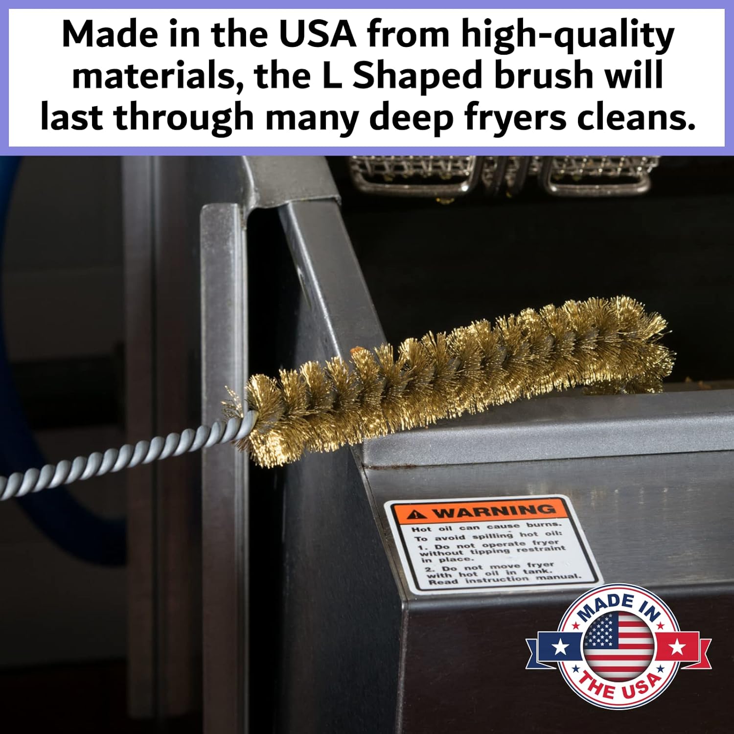 L-Shaped Deep Fryer Cleaning Brush, Up to 750F High Heat Resistant Metal Bristles Fryer Cleaning Brush for Food Debris, Grease Build-Up in Kitchen & Restaurant Deep Fryers Coil by FryOilSaver Co. B53C