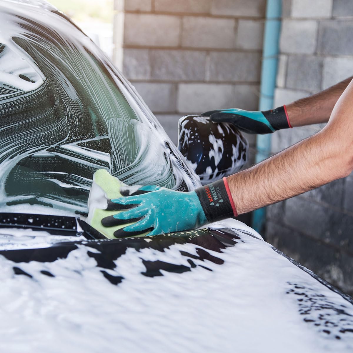 KAYGO Waterproof Work Gloves for Men and Women, Rubber Coated Non-slip Working Gloves for Garden, Outdoor Construction,3 pairs,Blue,L