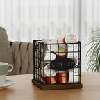YINMIT K Cup Holder Organizer, Rustic Coffee Pod Holder Organizer, 35 Kcup Holder for Counter with Handle，Large Capacity Black Wire Coffee Capsule Basket for Kitchen Office Desktop (Square Grid)