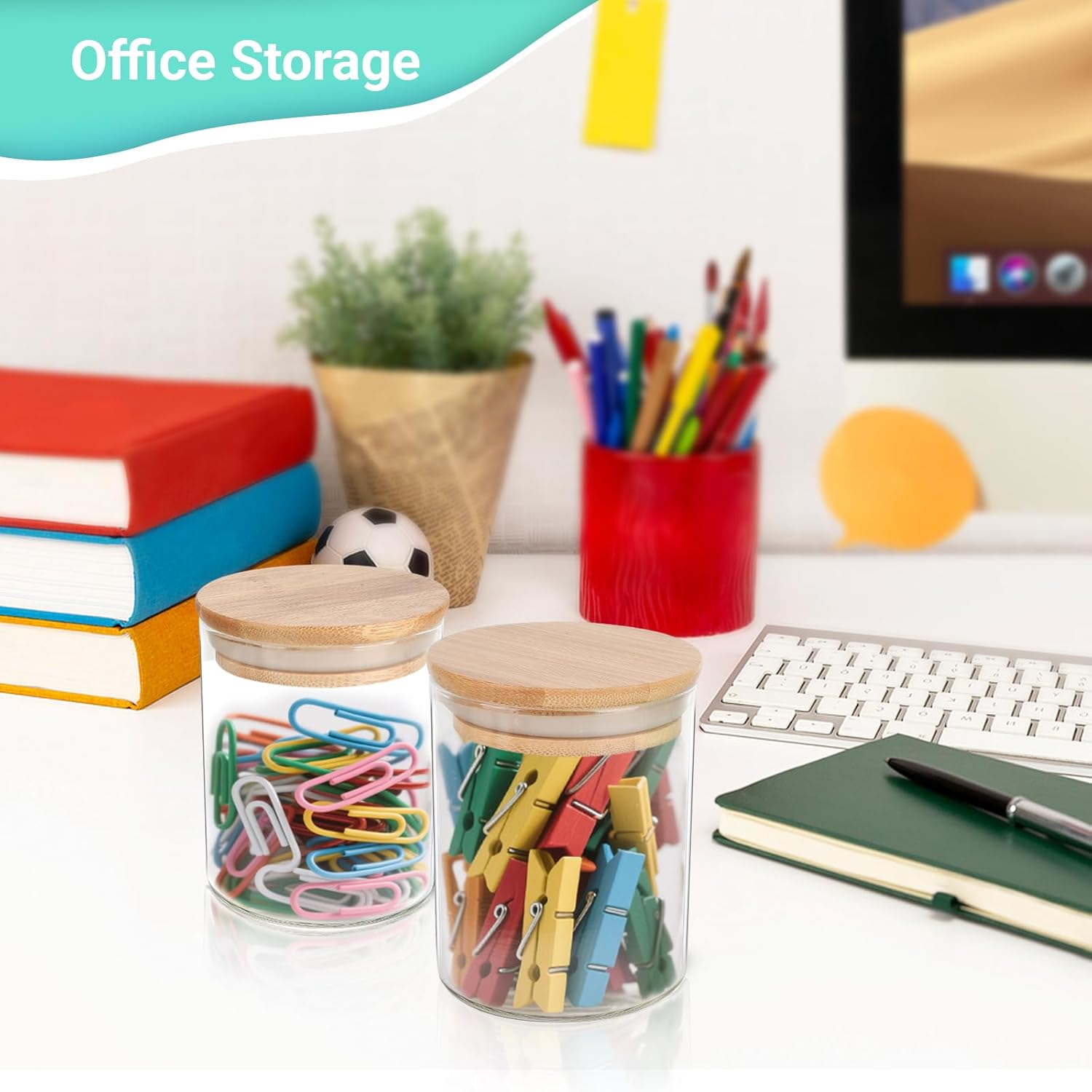 2 Pack Glass Qtip Holder Dispenser Set - Apothecary Jars with Lids for Vanity Makeup Organizer - Bathroom Canister Storage Organizer for Cotton Ball, Swab, Round Pads,Floss