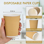 500 Pack 12 oz Paper Coffee Cups, Ripple Insulated Paper Cups, Hot Water Cups for Home, Office, Hotel, Meetings, Parties