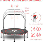 40/48" Low-Impact Rebounder Trampoline for Adults with Bungee, 450/550LBS Quiet Mini Exercise Trampoline with Adjustable U/T-Shaped Foam Handle Bar, Fitness Equipment for Indoor/Gym Workout