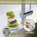 Soap Dispenser with Dish Brush and Storage Bracket, Easy to Clean Kitchen Utensils and Sink, Gray